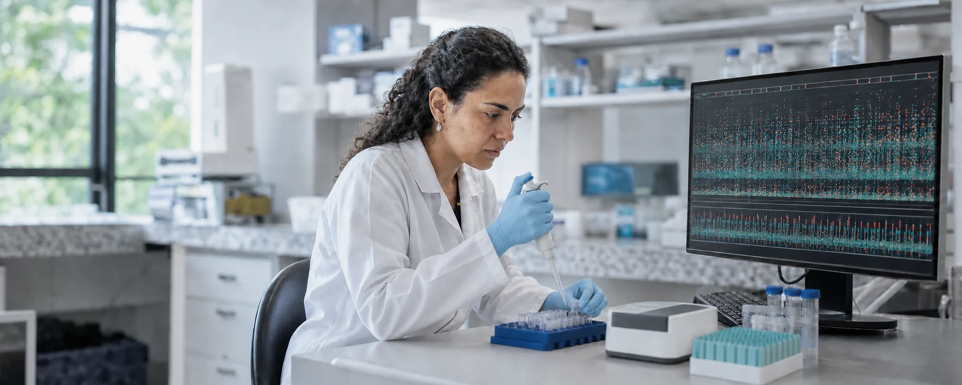 Científico prepara muestras para análisis genómico en profundidad