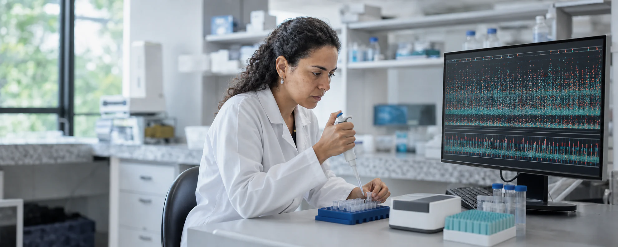 Cientista preparando amostras para análise genômica de alta profundidade