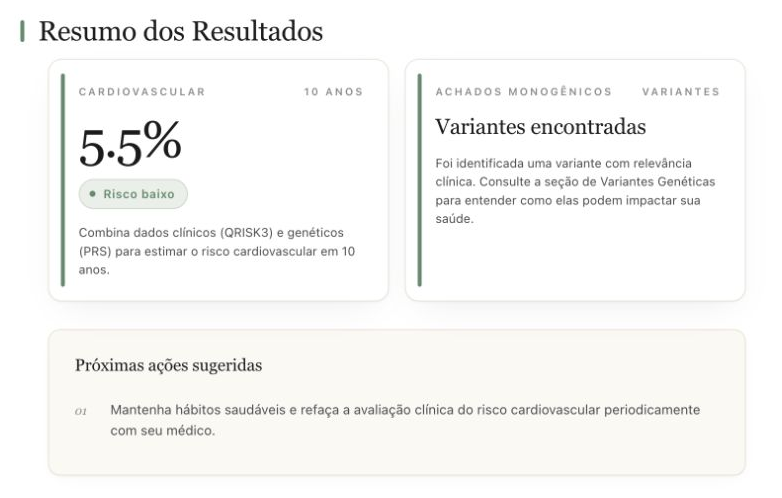 Trecho anonimizado de um laudo demonstrativo Longevo com resumo dos resultados